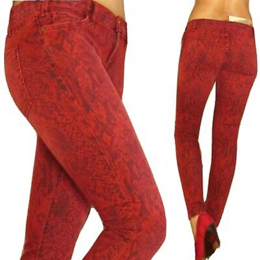 Current/Elliot Red Snakeskin Ankle Skinny Jean